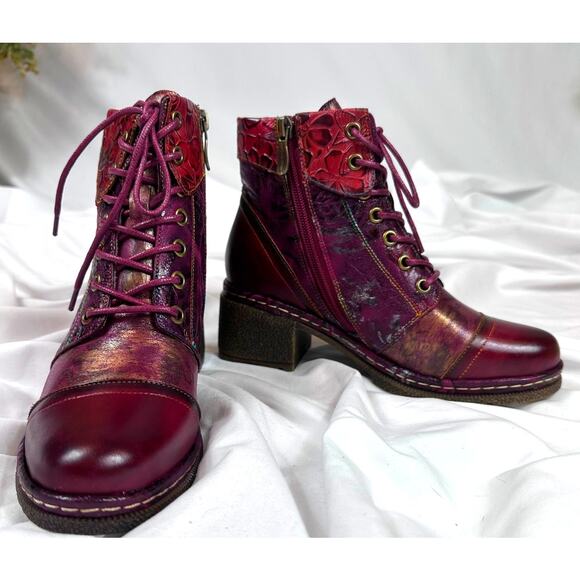 L'Artiste by Spring Step Leather Lace-Up Boots Fallinluv Bordeaux size 36 - Picture 2 of 11